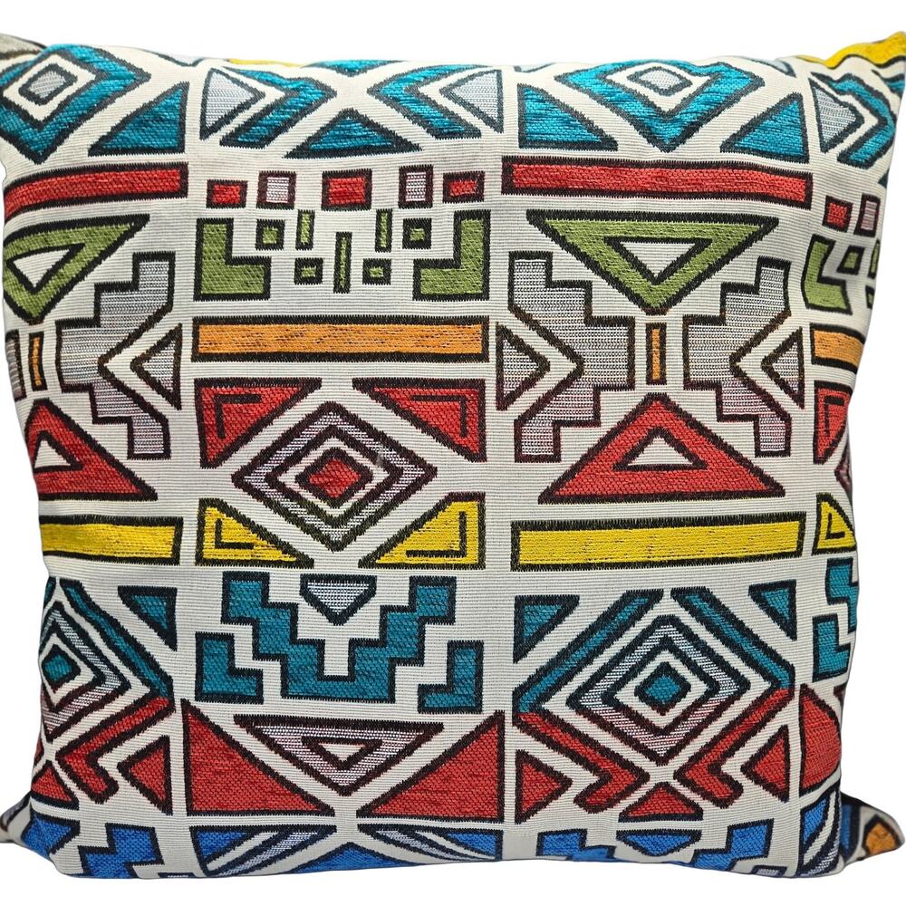 TRIBAL GLOBAL Geometric Pattern Throw Pillow Multicolor 26"x26" Duck Feather ZiP